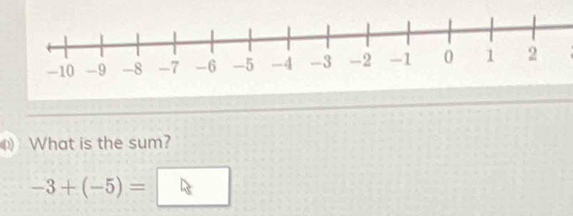 What is the sum?
-3+(-5)=□