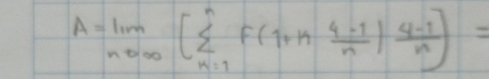 A=limlimits _nto ∈fty [sumlimits _(k=1)^nf(1+k (4-1)/n ) (4-1)/n ]=