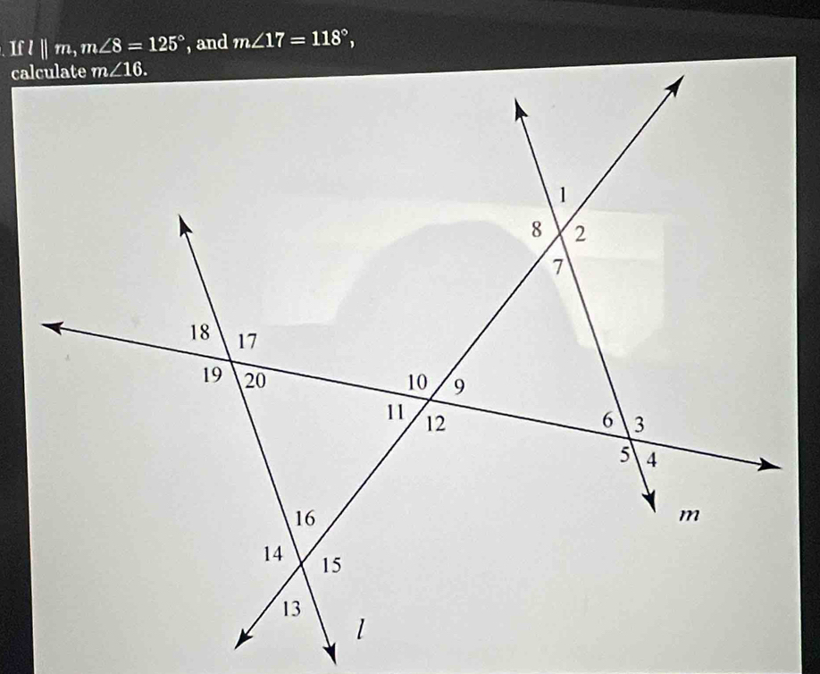 and m∠ 17=118°,