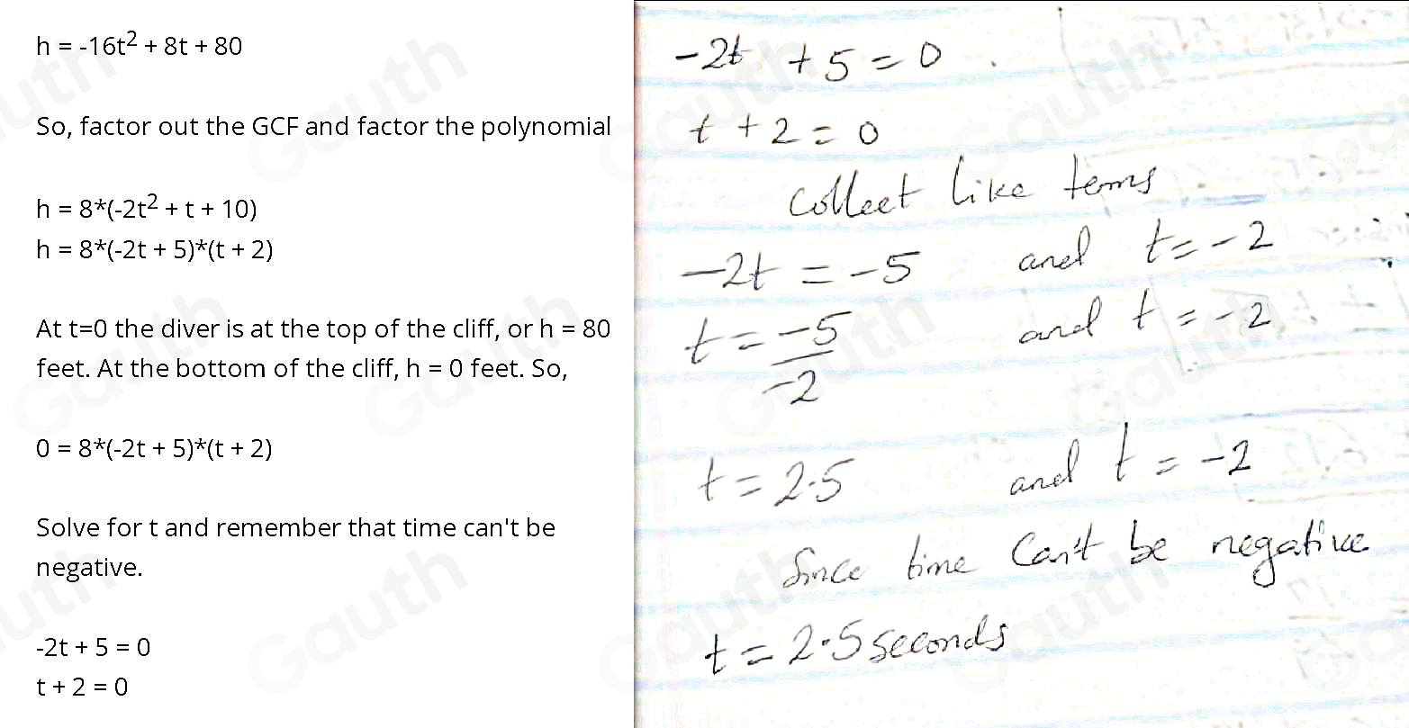 Solved: MODELING MATHEMATICS. The height h (in feet) above the water of ...