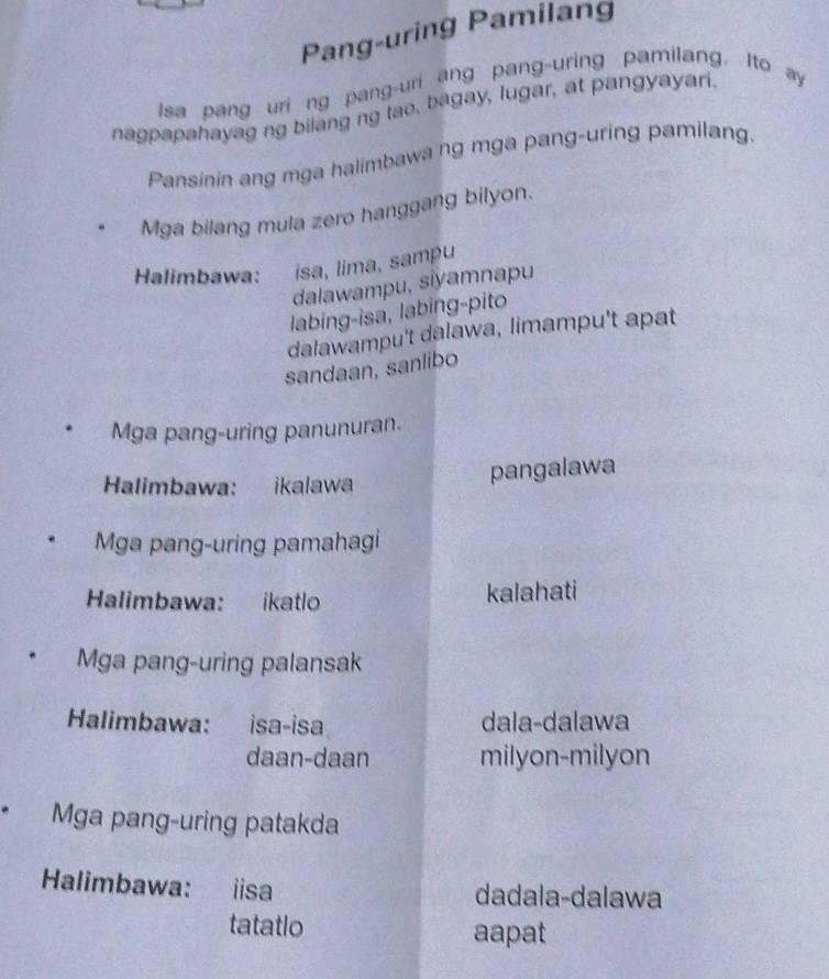 Solved: Pang-uring Pamilang Isa pang uri ng pang-uri ang pang-uring ...