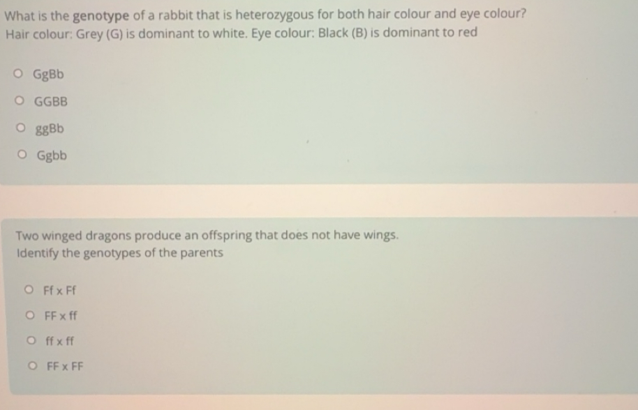 Solved: What is the genotype of a rabbit that is heterozygous for both ...