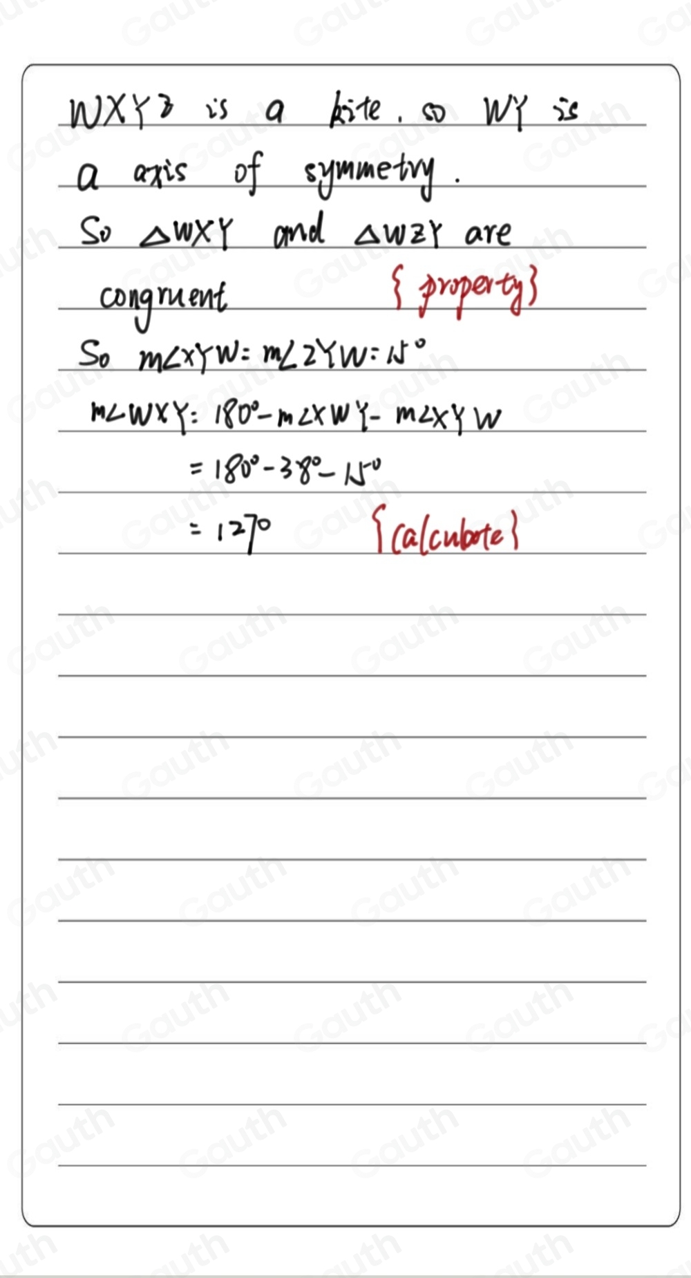 Solved: In kite WXY Z . m∠ XWY=38° and m∠ ZYW=15°. What is m∠ WXY ...