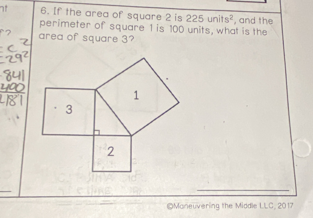 Solved: nt 6. If the area of square 2 is 225 units² , and the perimeter ...