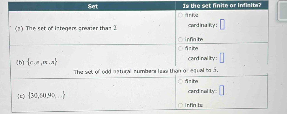 Is the set finite or infinite?