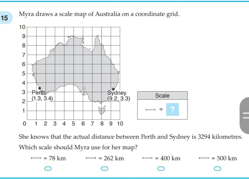 Solved: Myra draws a scale map of Australia on a coordinate grid. Scale ...