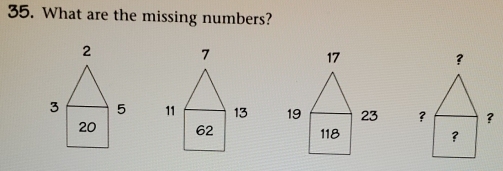 What are the missing numbers?
2
3 5
20