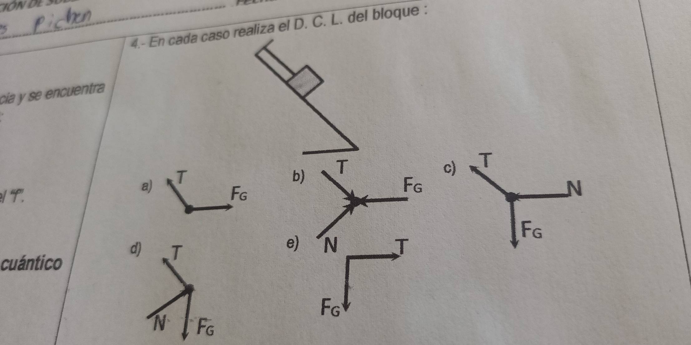 ION DES
4.- En cada caso realiza el D. C. L. del bloque :
cia y se encuentra
c) T
a
b
el . N
F_G
cuántico
e) N J
F_G