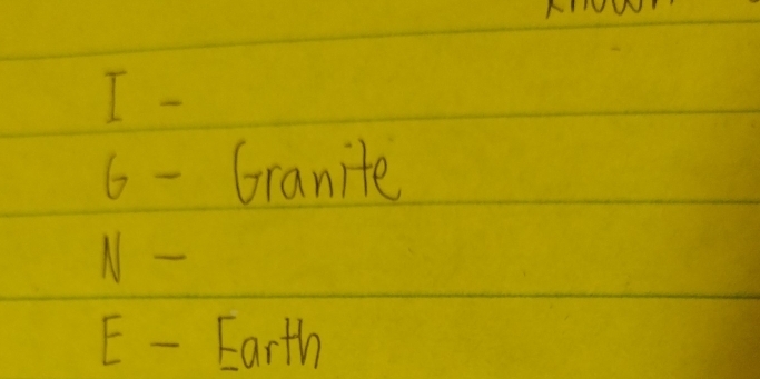 I- 
6- Granite
N-
E- Earth