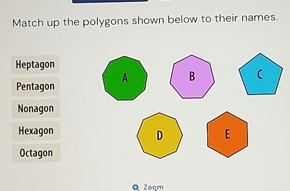 Solved: Match up the polygons shown below to their names. Heptagon ...
