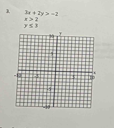 3x+2y>-2
x>2
y≤ 3