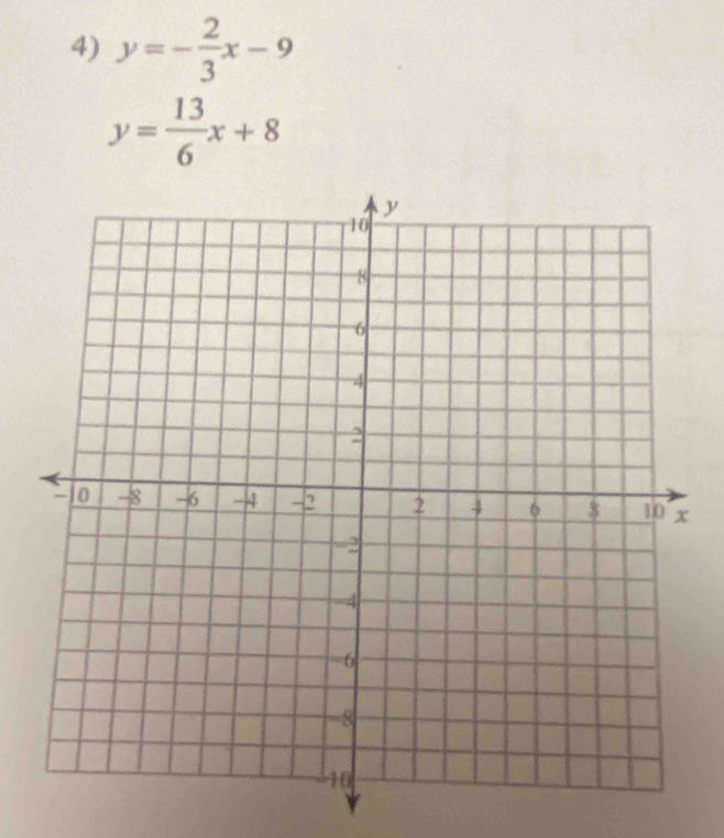 y=- 2/3 x-9
y= 13/6 x+8