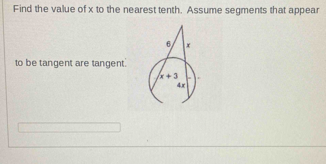 Find the value of x to the nearest tenth. Assume segments that appear
to be tangent are tangent.