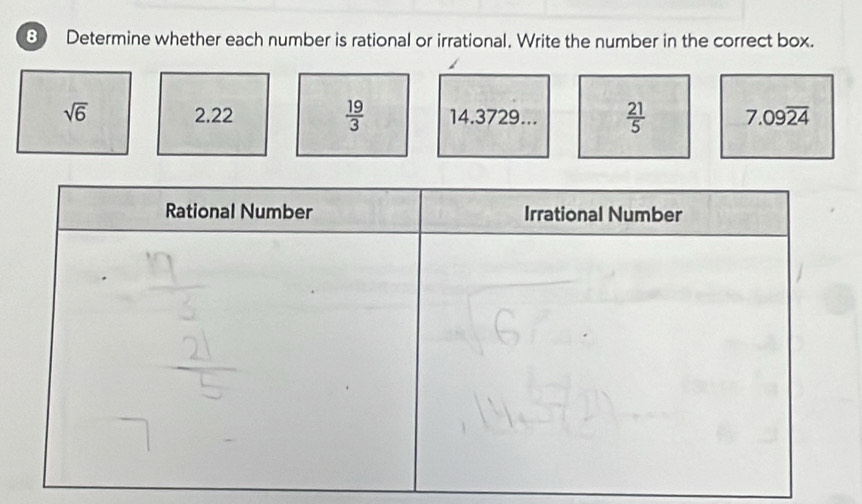 Solved: Determine whether each number is rational or irrational. Write ...