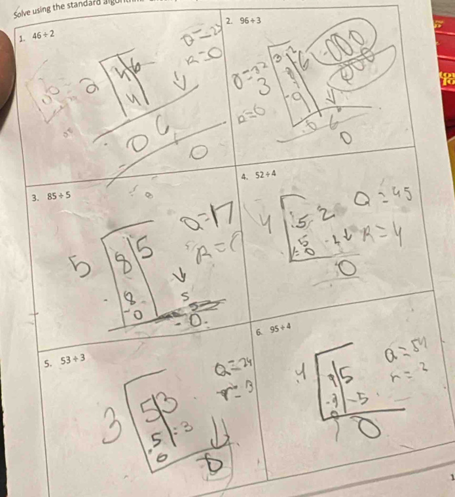 Solve using the standard algur
2. 96/ 3
1
1o
1