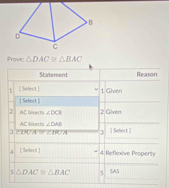 Prove: △ DAC≌ △ BAC