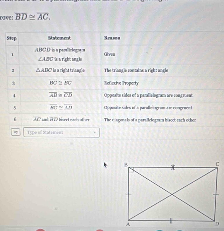 rove: overline BD≌ overline AC.