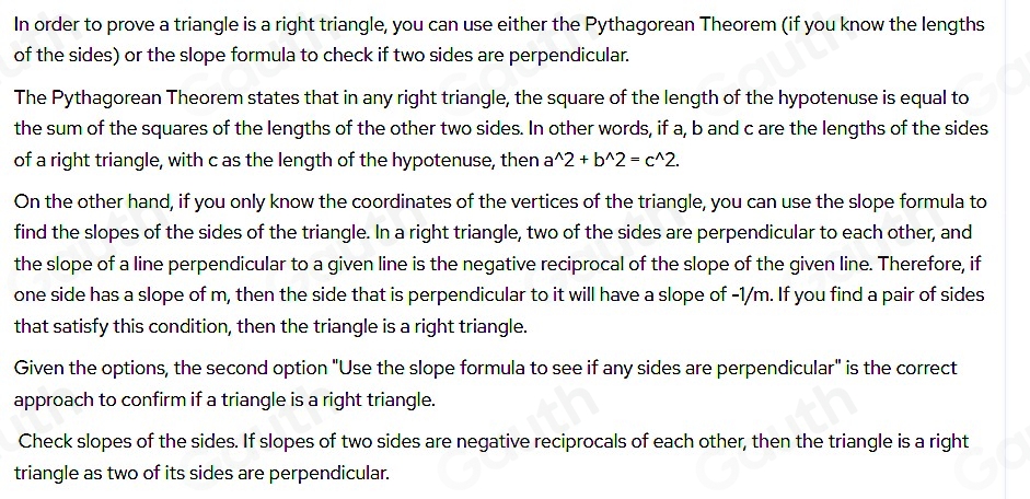 Solved: (04 01 MC) How can you prove a triangle is a right triangle ...