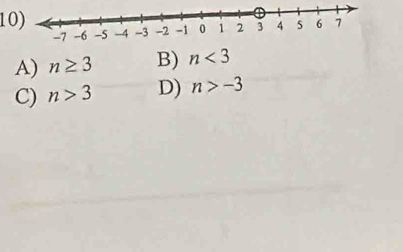 1
A) n≥ 3 B) n<3</tex>
C) n>3 D) n>-3