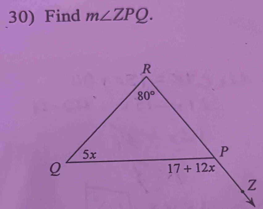 Find m∠ ZPQ.