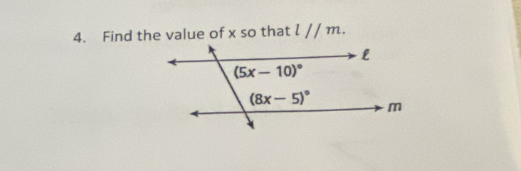 Find the value of x so that l//m.