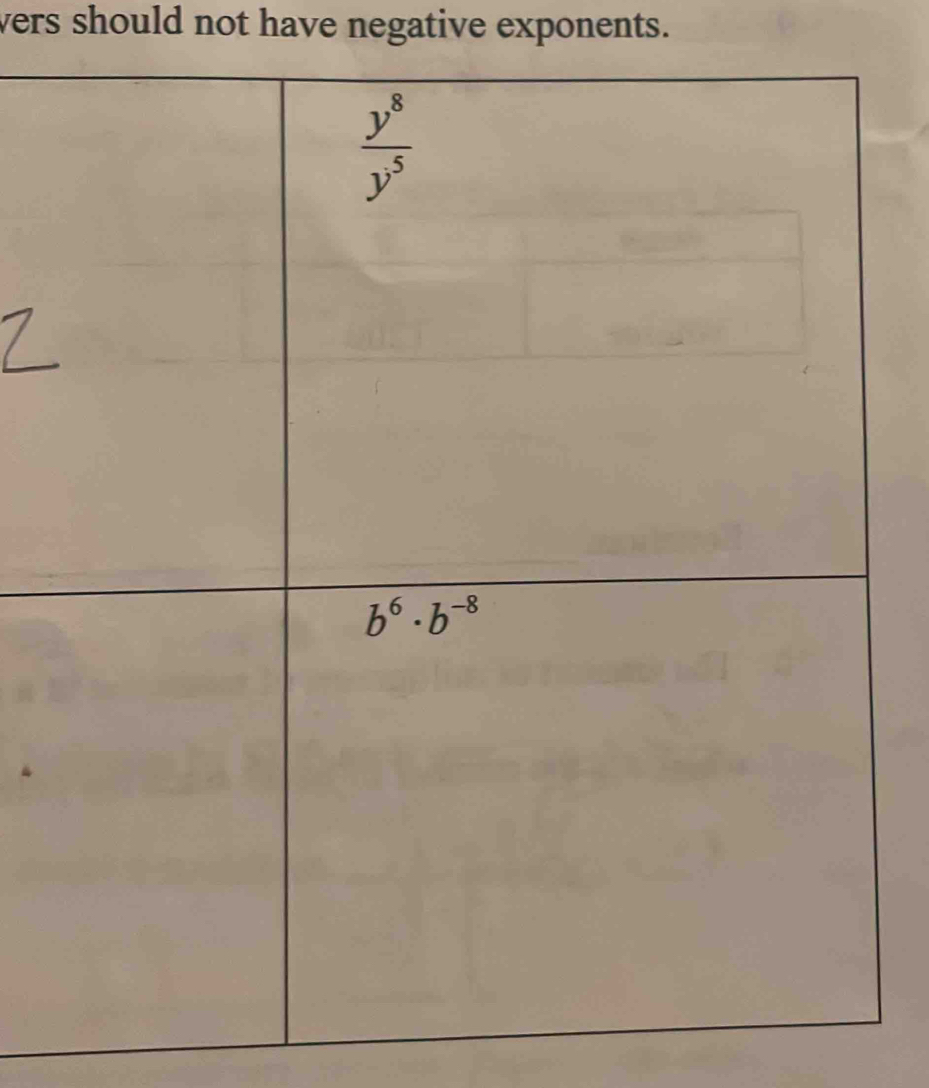 vers should not have negative exponents.