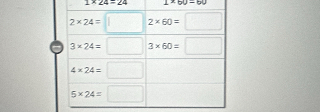 1* 24=24
1* 60=60