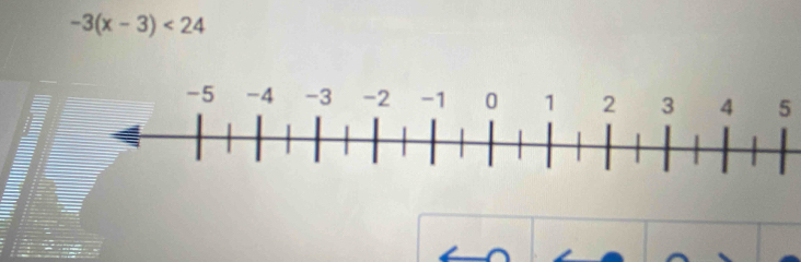 -3(x-3)<24</tex>
-5 -4 -3 -2 -1 0 5