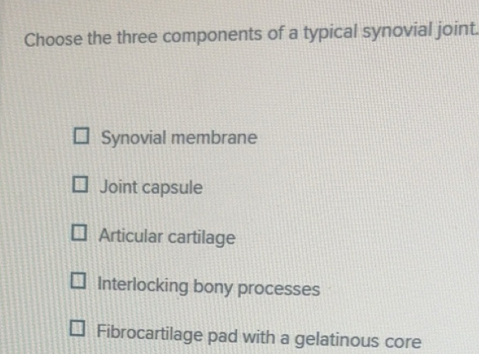 Solved: Choose the three components of a typical synovial joint ...