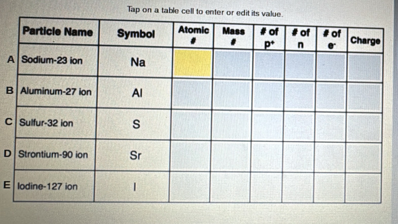 Tap on a table cell to 
A
B
C
D
E