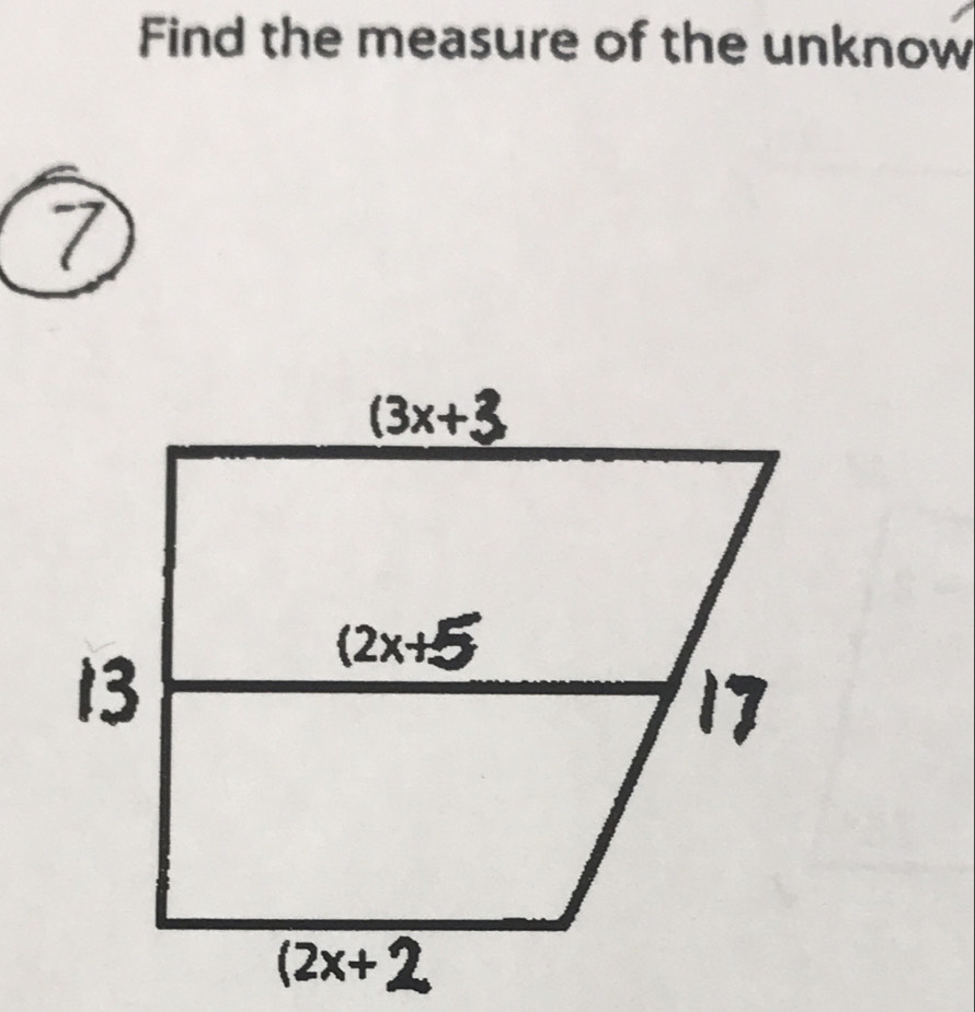 Find the measure of the unknow
7