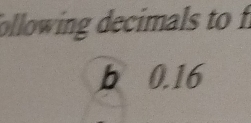 following decimals to f
b 0.16