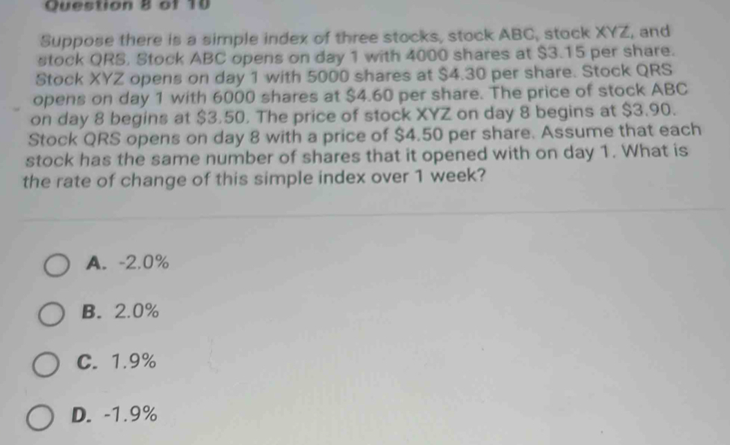 Solved: Suppose there is a simple index of three stocks, stock ABC ...