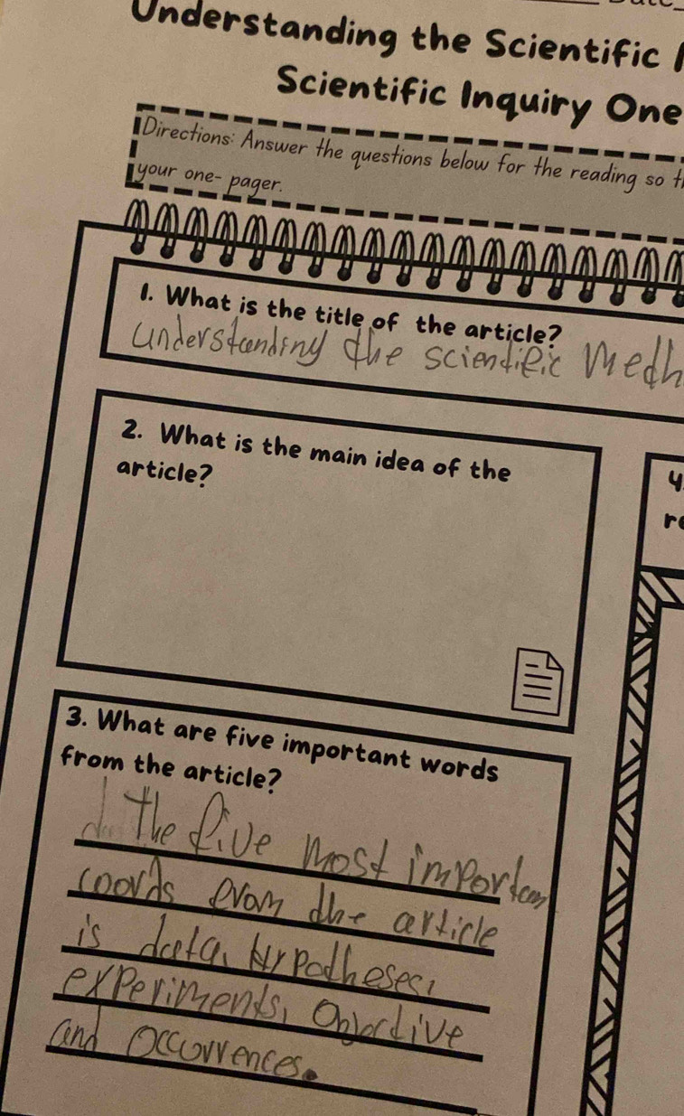 Solved: Understanding the Scientific Scientific Inquiry One *Directions ...