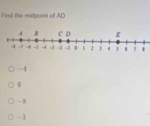 Find the midpoint of AD
-4
6
-8
-3