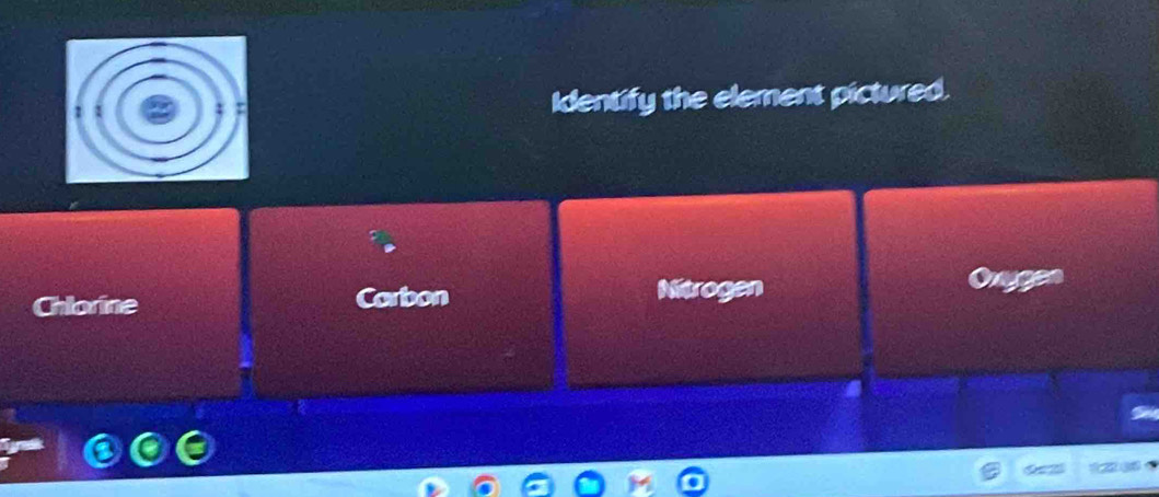 Identify the element pictured.
Chlorine Carbon Nitrogen
a