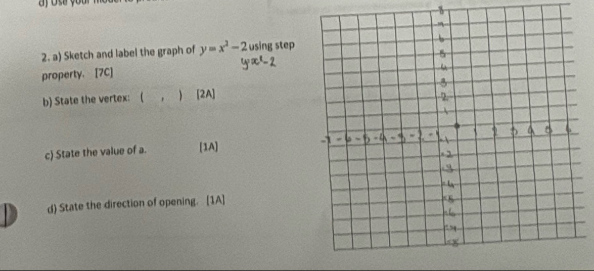 Solved: Sketch and label the graph of y=x^2-2 using step property. [7C ...