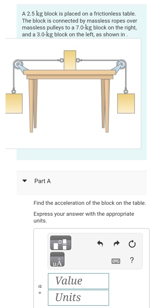 Solved: A 2.5 kg block is placed on a frictionless table. The block is ...