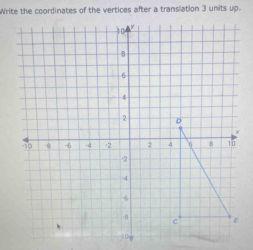 Write the coordinates of the vertices after a translation 3 units up.