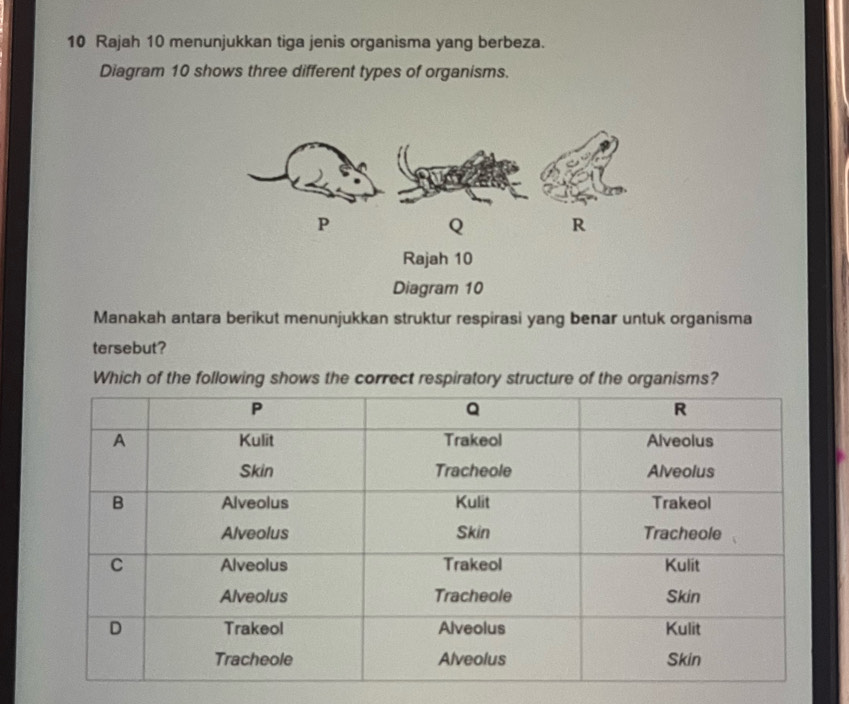 Solved: Rajah 10 menunjukkan tiga jenis organisma yang berbeza. Diagram ...