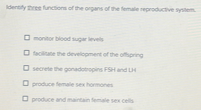 Solved: Identify three functions of the organs of the female ...