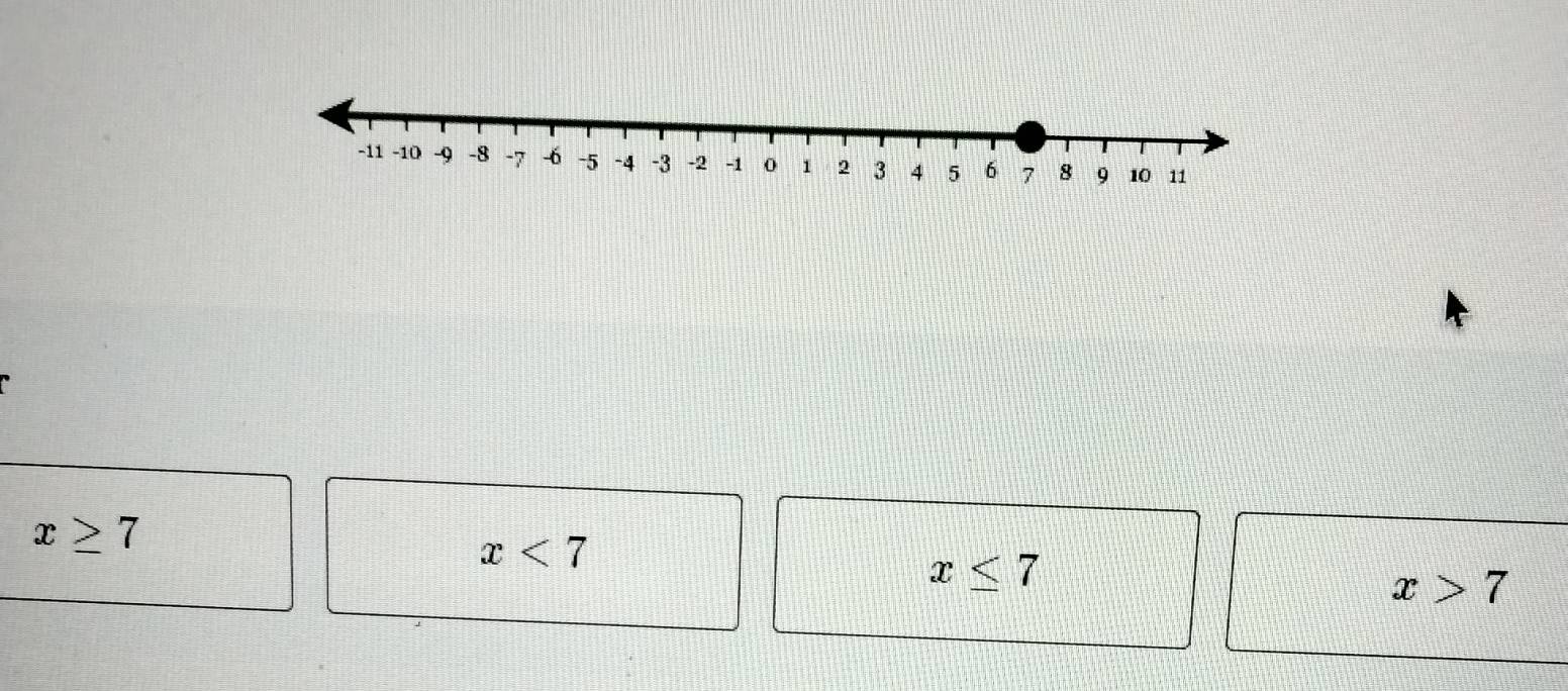 x≥ 7
x<7</tex>
x≤ 7
x>7