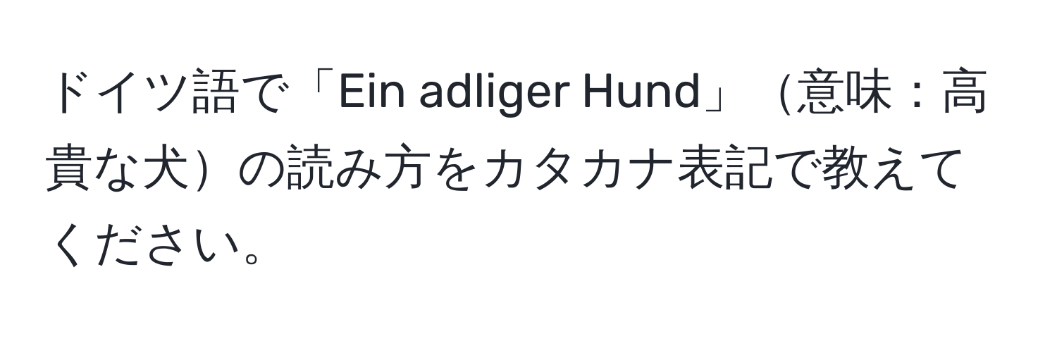 ドイツ語で「Ein adliger Hund」意味：高貴な犬の読み方をカタカナ表記で教えてください。