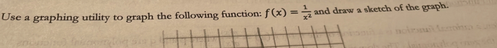 Use a graphing utility to graph the following function: f(x)= 1/x^2  and draw a sketch of the graph.