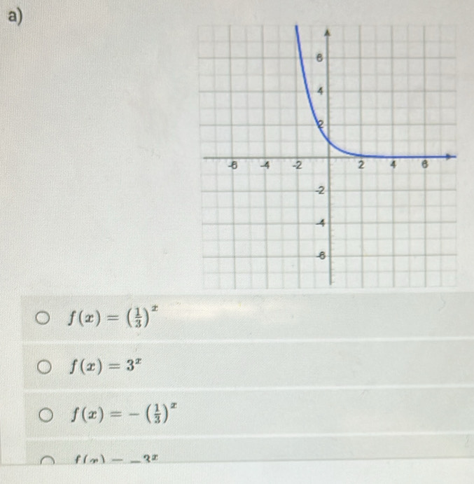 f(x) = () *
f(x)=3^x
f(x)=-( 1/3 )^x
f(x)=_ 3^x