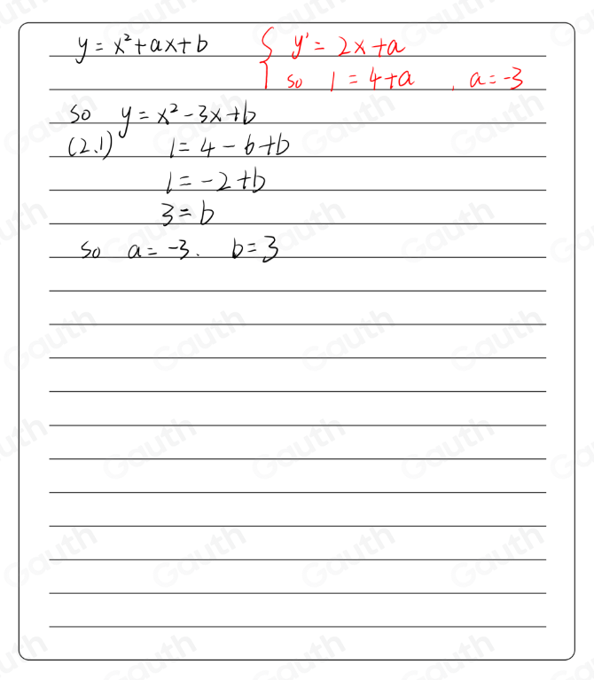 Solved: The point (2,1) is the turning point of the graph with equation ...