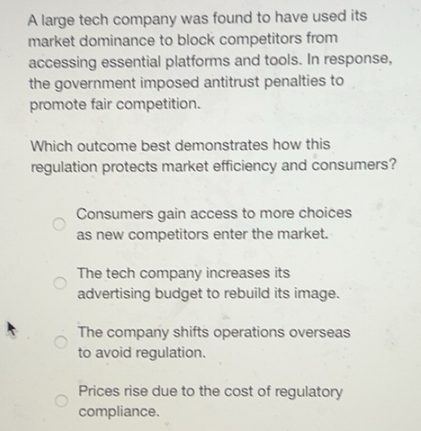Solved: A large tech company was found to have used its market ...