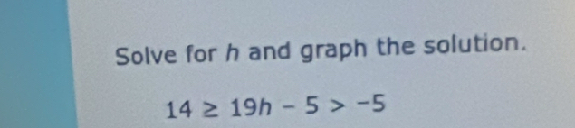 Solve for h and graph the solution.
14≥ 19h-5>-5