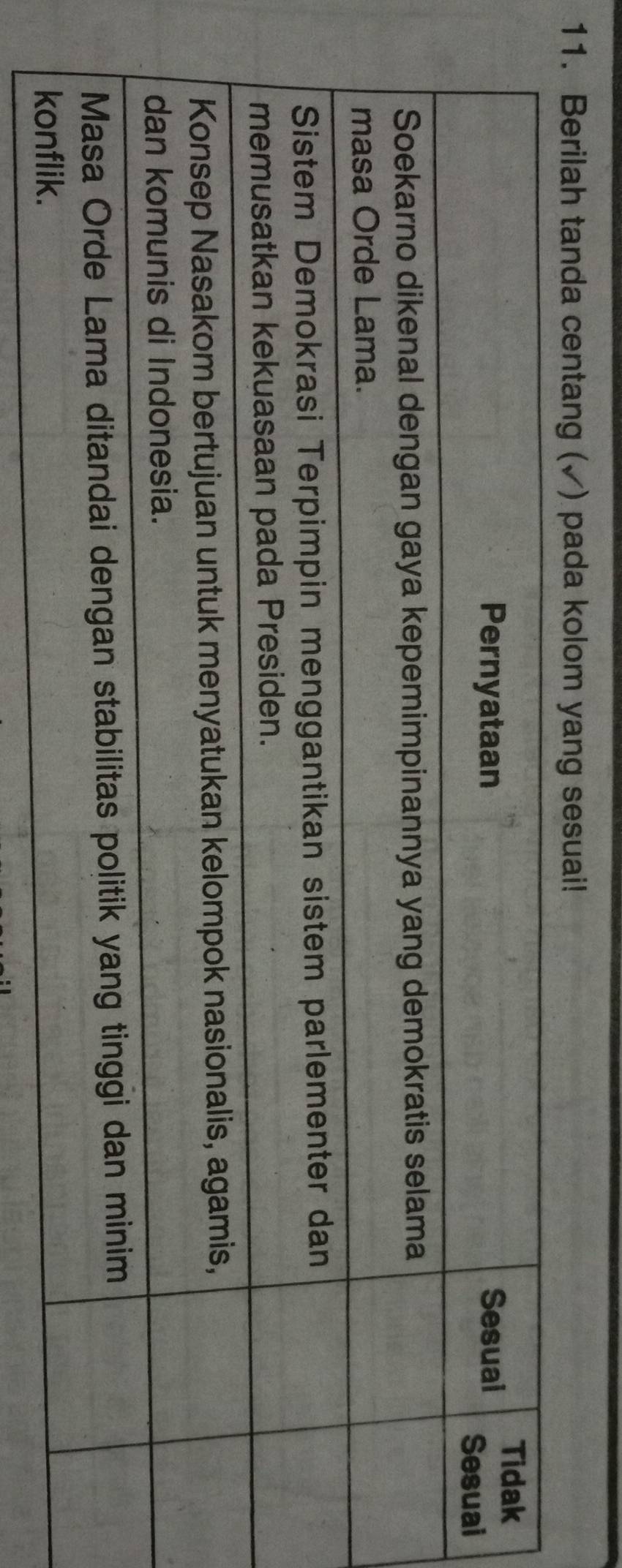 Berilah tanda centang (√) pada kolom yang sesuai!