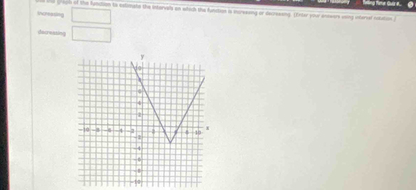 Telling Time Guz d 
ted the graph of the function to eslimate the intervals on which the function is incressing or decreasing. (Enter your answers using interial notation ) 
increasing □ 
decreasing □